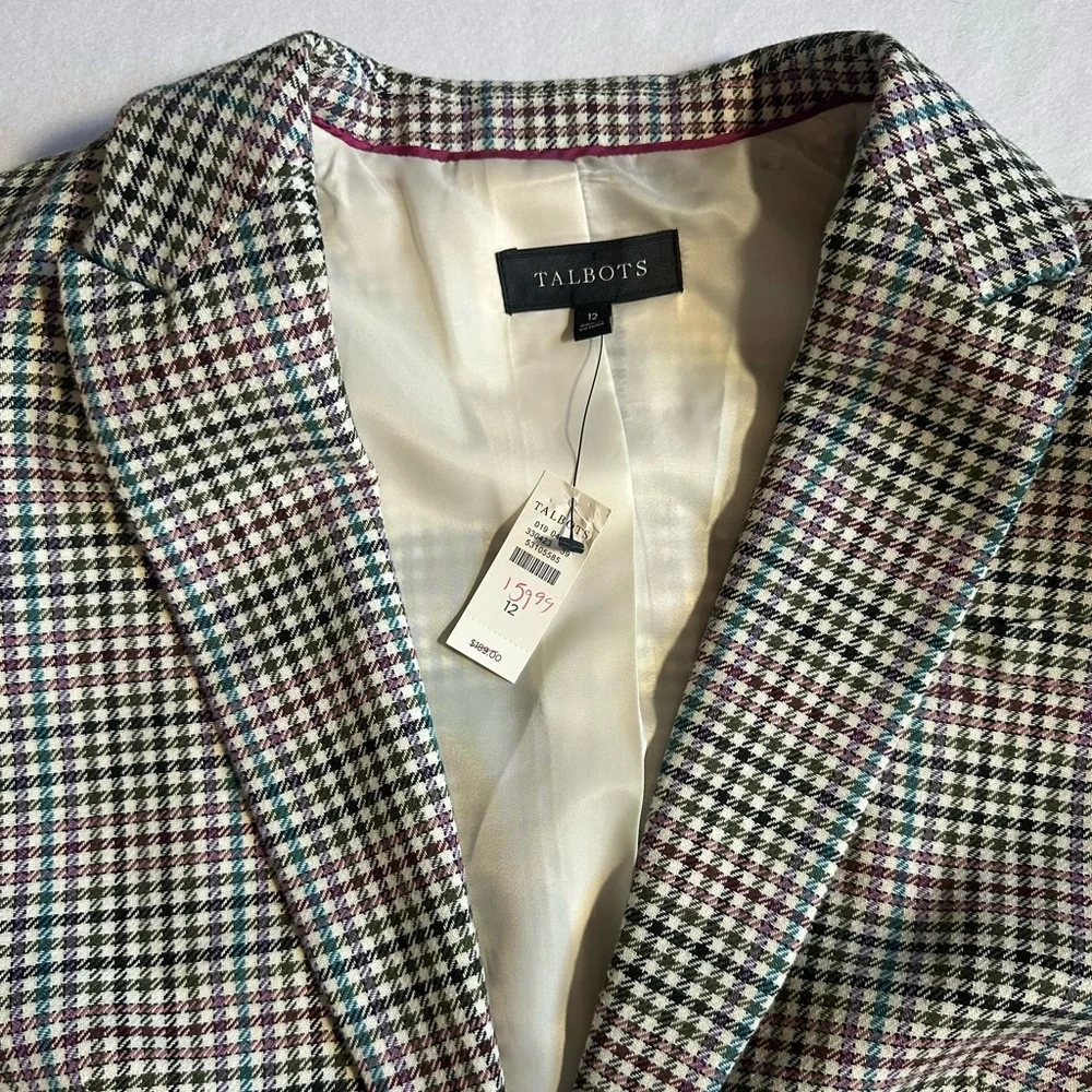 Talbots Houndstooth Blazer Size 12 NWT Western Preppy Plaid Jacket Classic - Picture 6 of 9